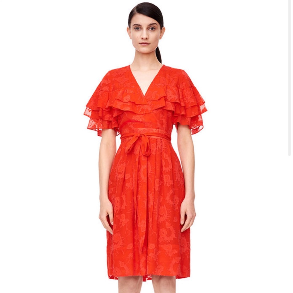 Rebecca Taylor Ruffle Clip Red Floral Silk Dress